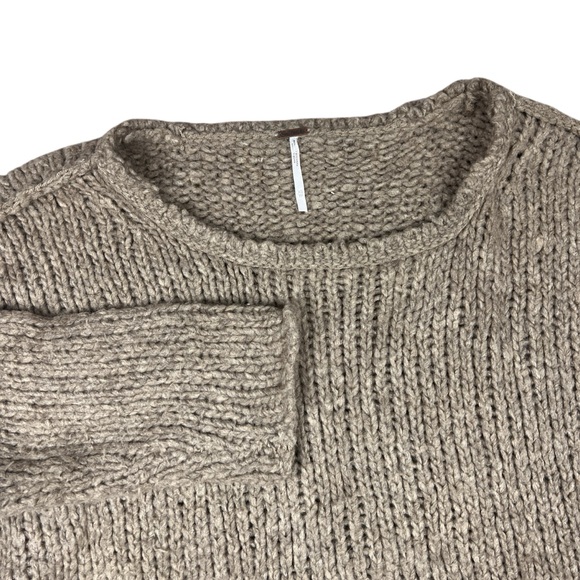 Free People Sweaters - Free People Sweater Womens XS Brown Tan Chunky Knit Relaxed Crew Neck 3/4 Sleeve